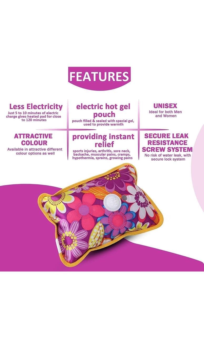 Mohinidreams Electric Hot Water Bag for Pain Relief – Soft and Durable Heat Pouch for Cramps, Back Pain, Muscle Aches & Winter Comfort | Easy to Use, Portable & Reusable (Multicolour) 2