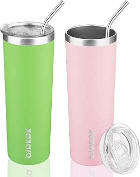 BJPKPK 20 oz 2 Pack Skinny Tumbler with Lid, Stainless Steel Coffee Tumbler