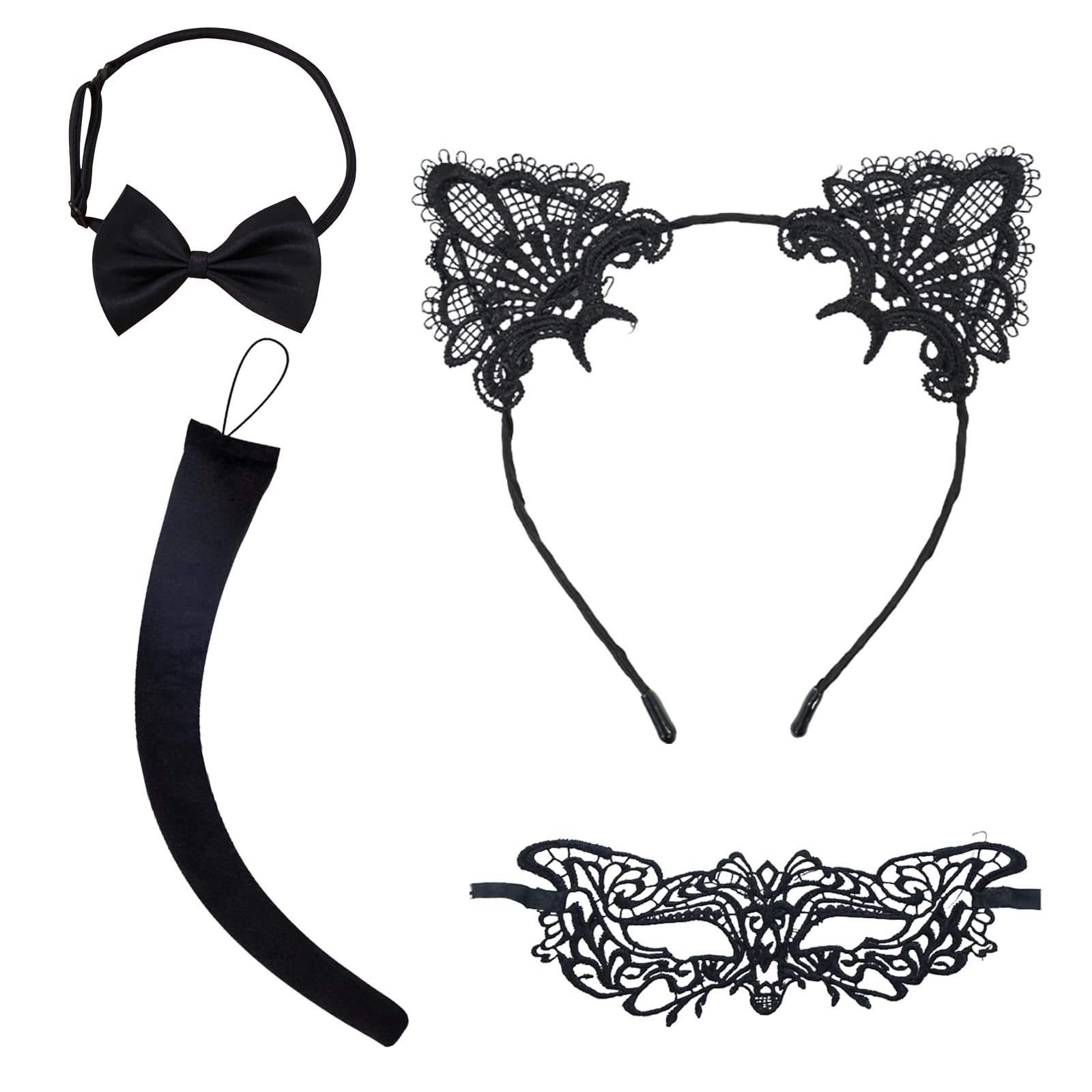 GWAWG Halloween Cat Ears Costumes, Cat Woman Costume, Makeup Party Lace Cats Ears Headband