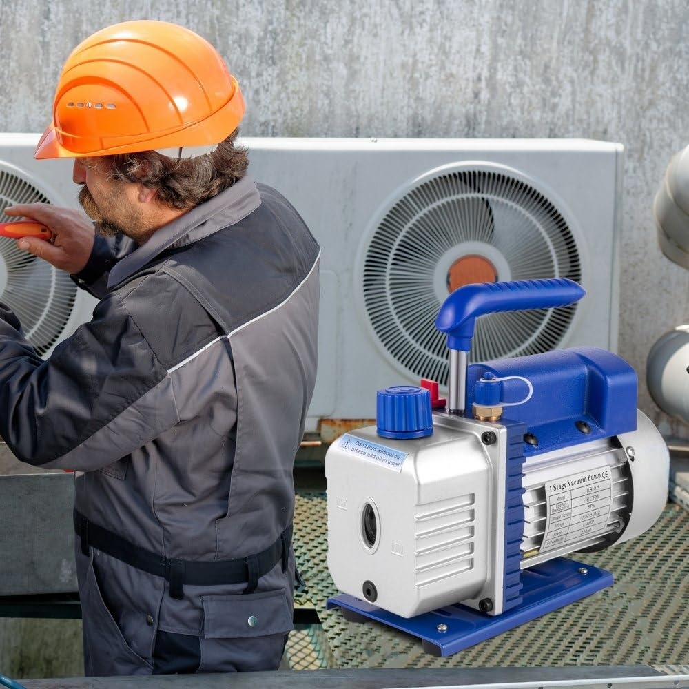 Pompa per Vuoto Aria Condizionata 1.8CFM 1/4hp Pompa per Vuoto Frigorista con Un Misuratore Collettore 1440 RPM Anti-Reflusso Olio per Condizionatore Auto Automobile Riflettore