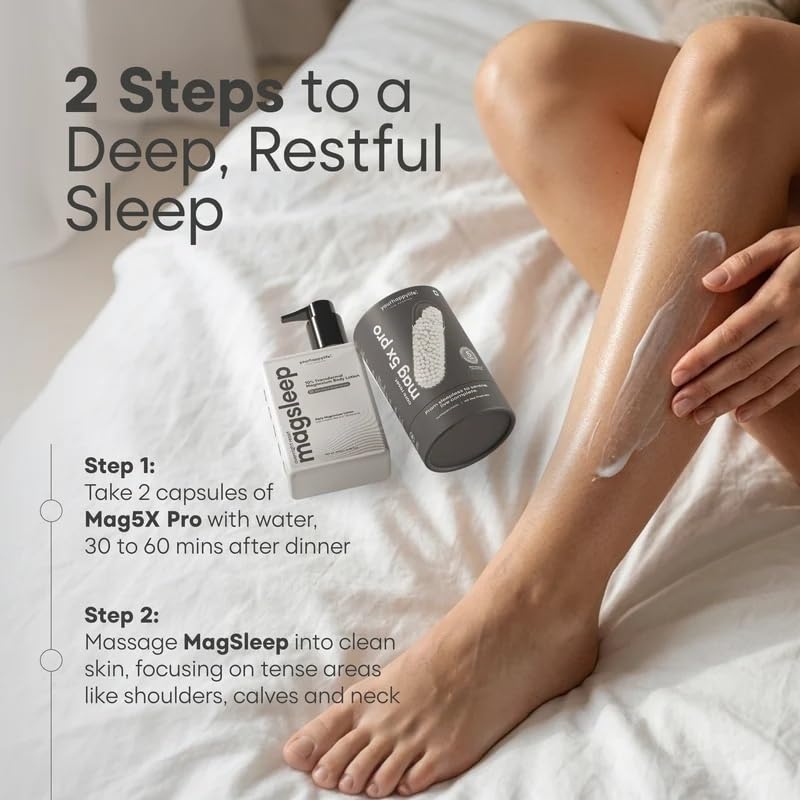 Image of YourHappyLife Overnight Recovery Stack | Mag 5X Pro Magnesium Capsules 60 Count + 10% Transdermal Magnesium Body Lotion 250ml | Sleep & Muscle Recovery Support