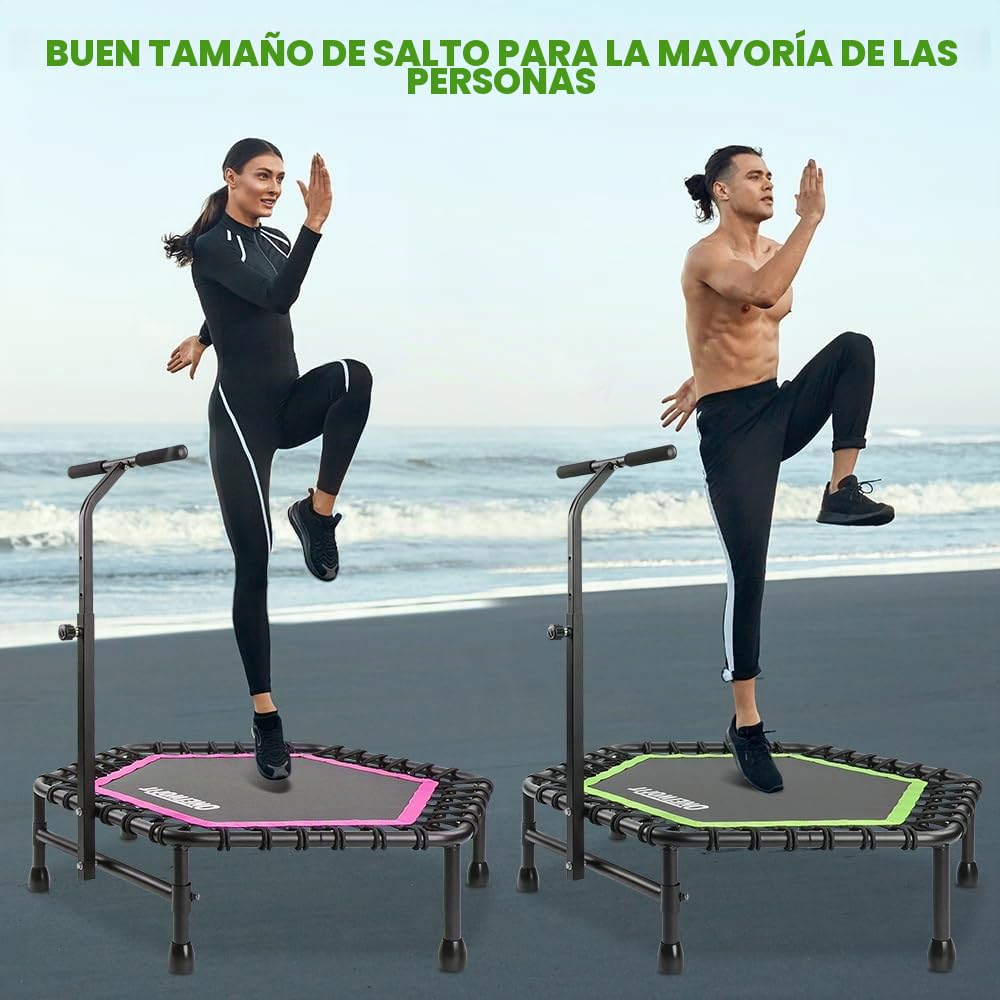 ONETWOFIT 107/114cm Trampolín de Rebote para Adultos, Mini trampolín silencioso para Ejercicio en Interiores al Aire Libre, trampolín de Fitness con Rebote Bungee Verde