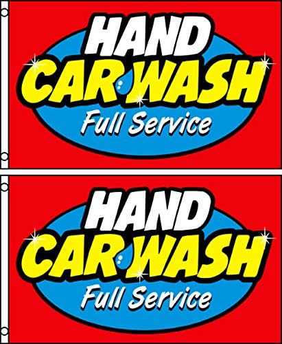 Hand Car Wash Full Service Two (2) 3'X5' Flags Banner Signs