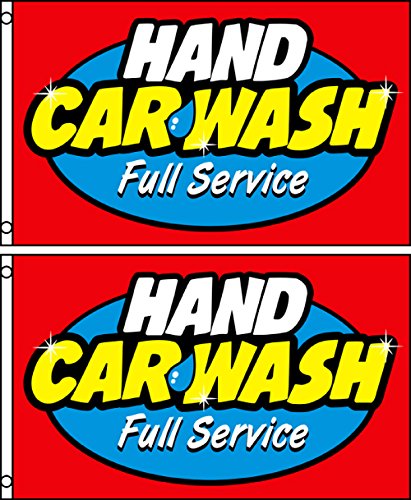 Hand Car Wash Full Service Two (2) 3'X5' Flags Banner Signs