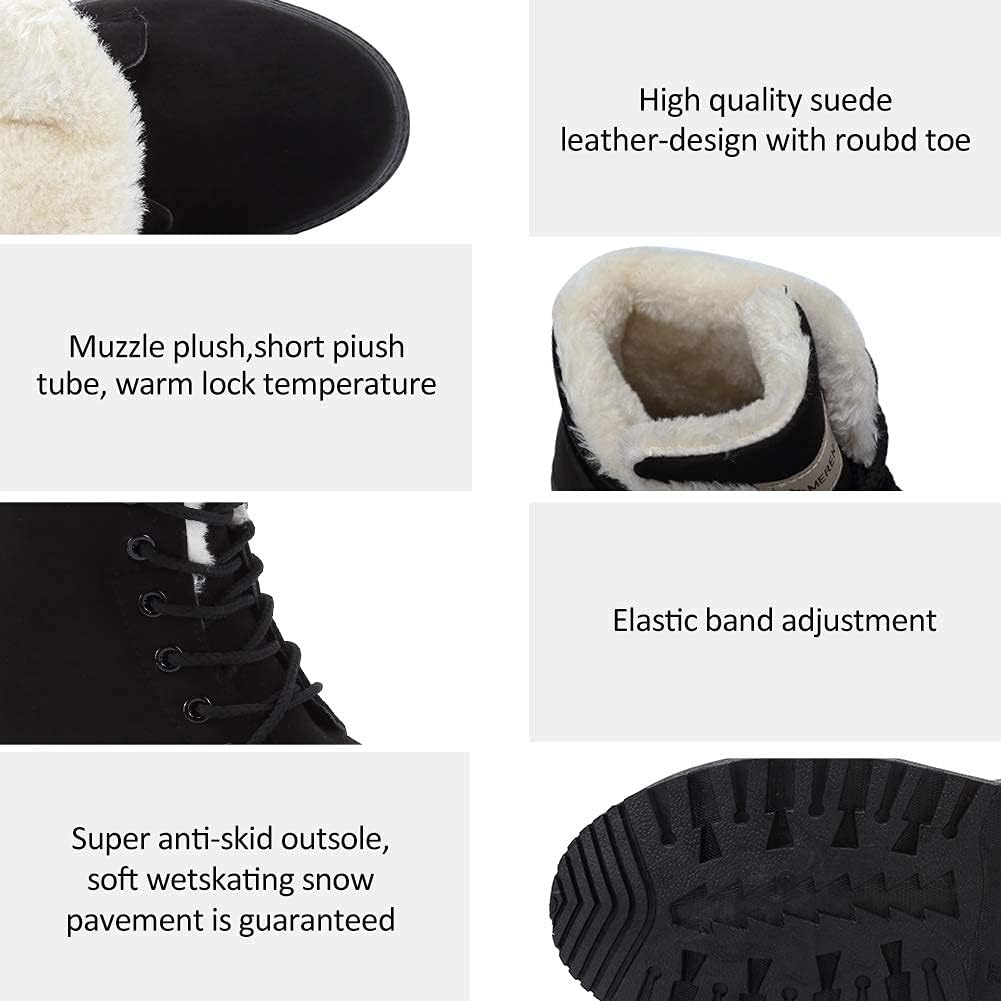 Women's Snow Boots Winter Waterproof II Ankle Boots Suede/Lace Up Cotton Warm Fur Lined Anti-Slip Platform Booties Outdoor