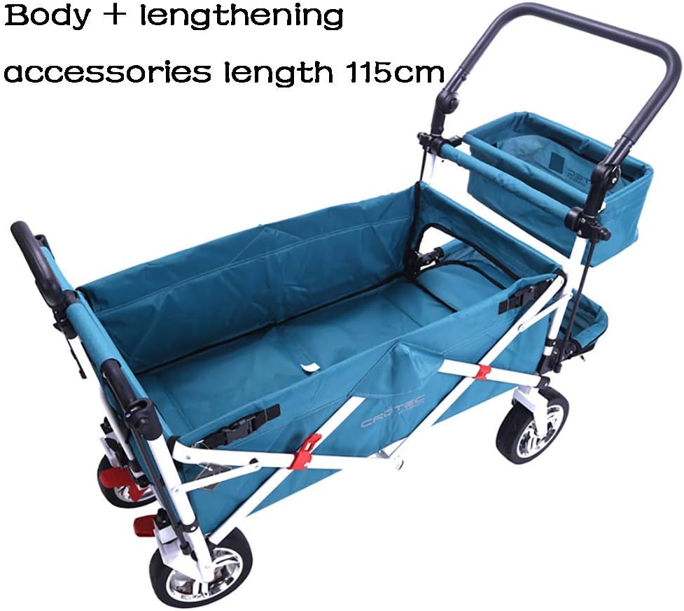 Outdoor Folding Hand Truck Push Pull Trolley Collapsible Wagon Stroller Cart for Kids,with Foot Brake and Double 3-Point seat Belt Luggage
