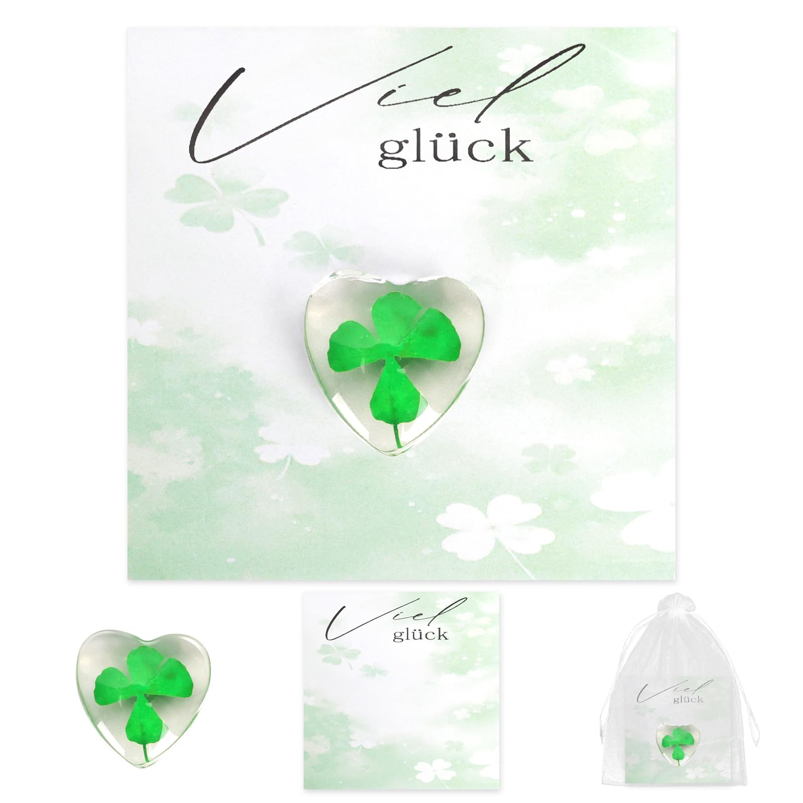 Buona fortuna regalo quadrifoglio portafortuna con biglietto e sacchetto in organza, quadrifoglio per donne, uomini, coppie, amici, angelo custode, regalo per occasioni speciali come esame, viaggio