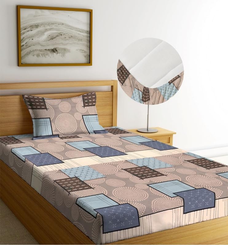 Image of la'amour Cotton All Round Elastic Fitted Bedsheets with 1 Pillow Cover|Single Mattress Bed Breathable| Longlasting | Supersoft Size - 36 x 72 + 6 inches (Color -White Green)