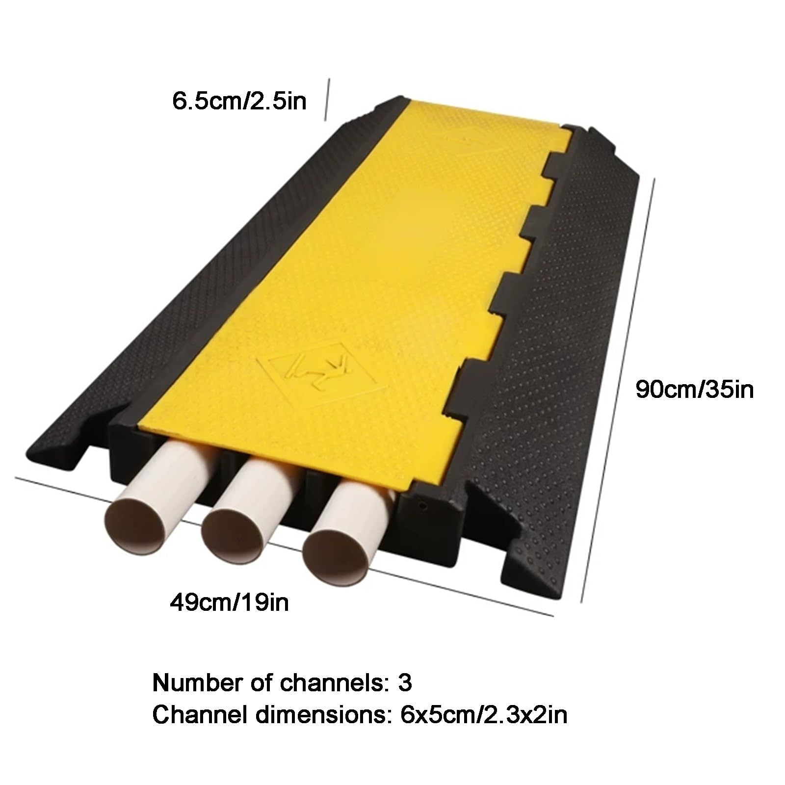 Pasacables Suelo de 3 Canales, Protector de Cable para Exteriores, Reductor de Velocidad de Goma, 90x49x6.5 cm, Capacidad de 5 Toneladas, para Grava, Asfalto y Hormigón