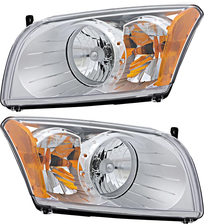Compatible with Dodge Caliber Headlights Lamps Set 2007 2008 2009 2010 2011 2012 Halogen Driver and Passenger Side