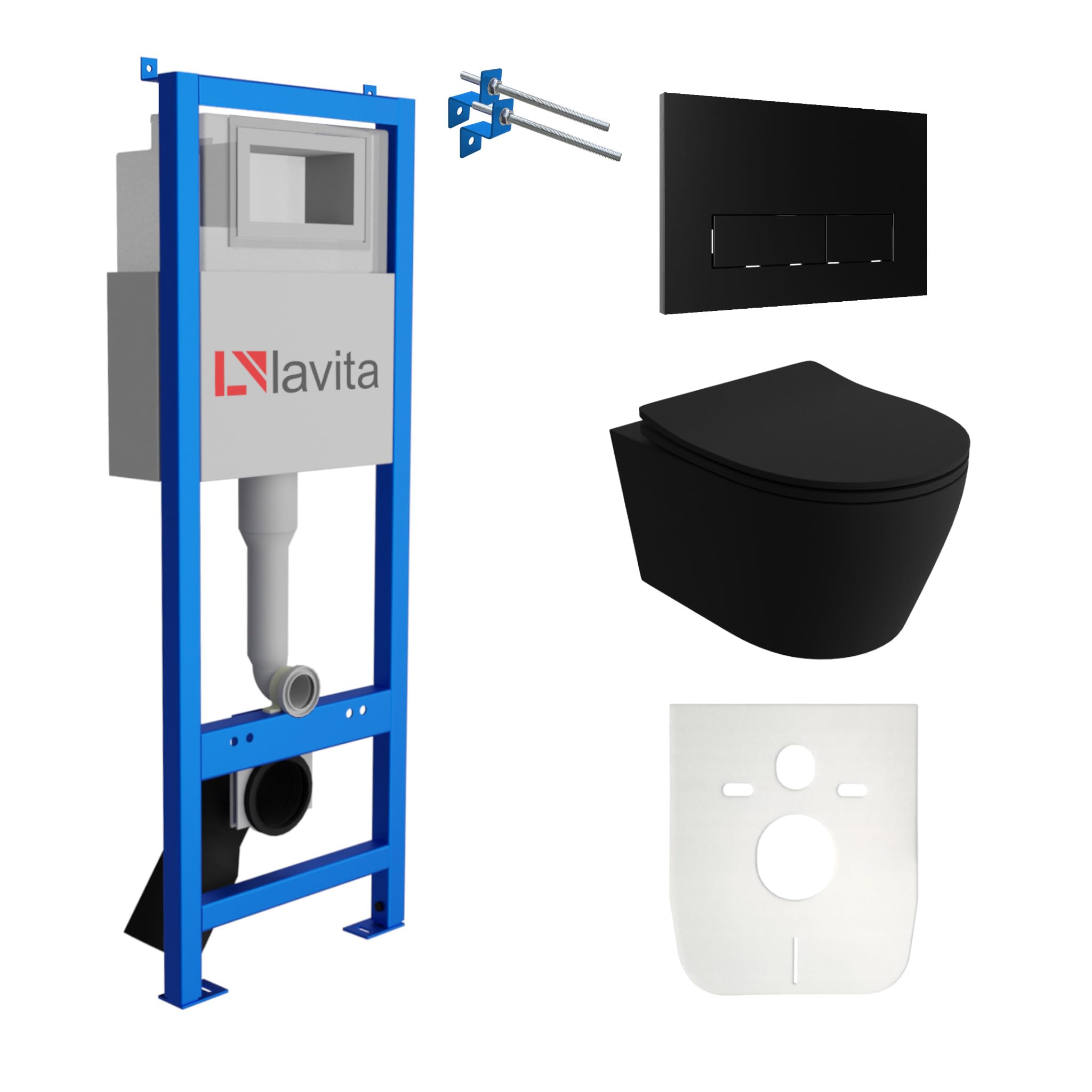 Lavita LAV 101 Voorwandelement voor toilet 40 cm wandhang- en diepspoelbak WC SOFI SLIM wit zonder spoelrand bedieningspaneel LAV 200.4.1 wit | complete set | inbouwspoelbak | toilet complete set