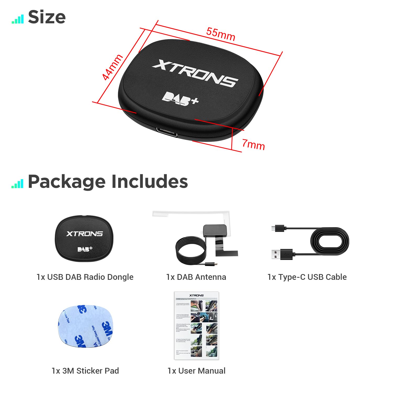 XTRONS Sintonizador de radio digital USB DAB+ receptor USB, caja adaptadora de radio de coche DAB+ para unidad principal estéreo de coche Android