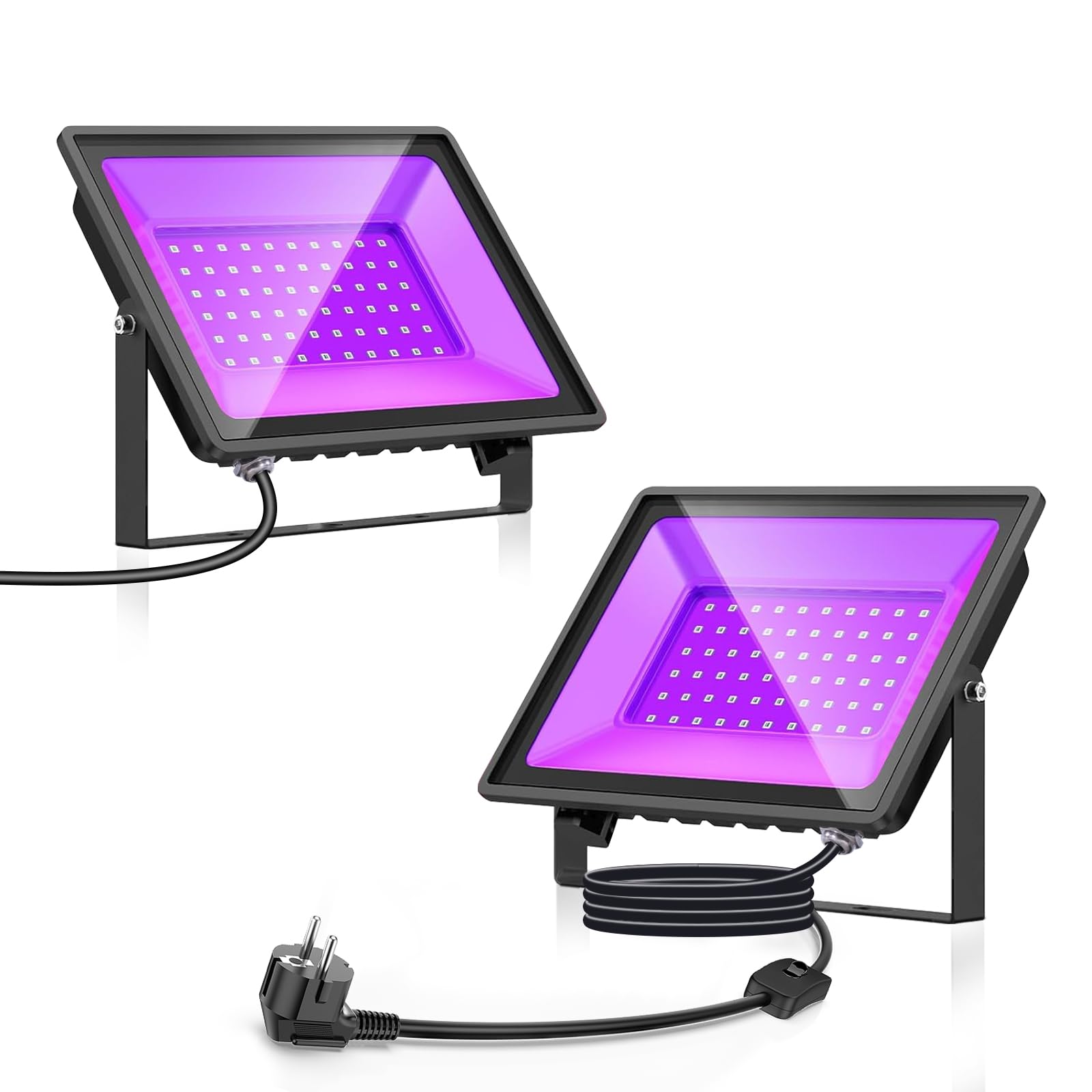 Glostars 60W UV Schwarzlicht Strahler, 385–400 nm. Professionell, wasserdicht IP66, sicher. Innen/Außen-Flutlicht für Partys, Bars, Diskos, Schwarzlicht-Events.（60W 2 pack）