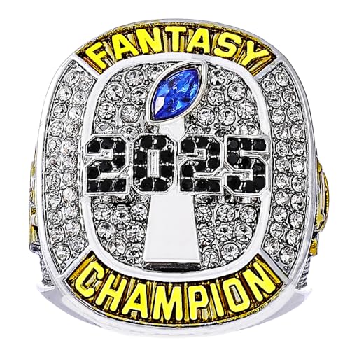 Image of 2025 Fantasy Football Championship Ring | Heavy FFL Champion Trophy Ring | Gold Silver Tone Plated Award Trophy for Fantasy Football League Winner