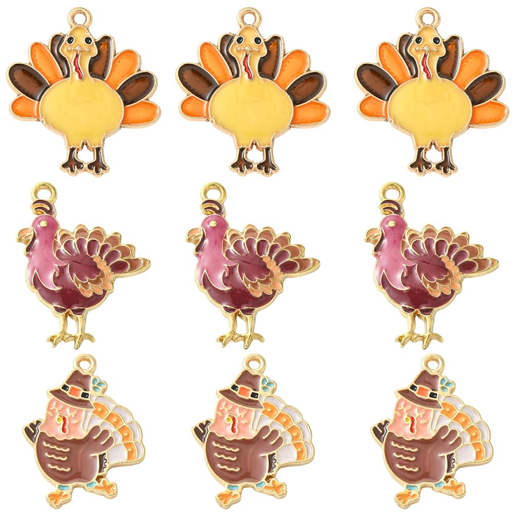 Breloques dinde en alliage doré et émail pour bijoux d'automne x30
