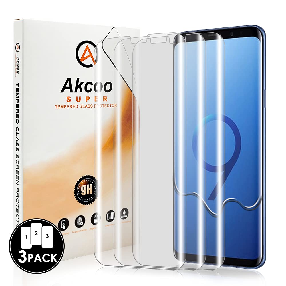 [3 Pack Galaxy S9 Plus Screen Protector Tempered Glass, UV Set Full Screen Adheisve [Not Edge Glue], Scratch Repair, Sensitive Touch, Full Transparency [No Black Edges]