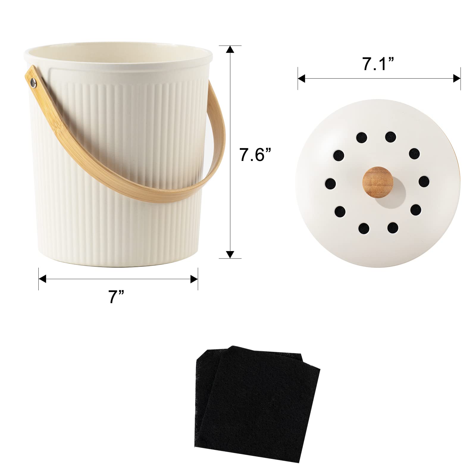 Kitchen Compost Bin, LALASTAR Countertop Compost Bin with Lid, Made of Sustainable Bamboo Fiber, Odorless Kitchen Compost Bucket, 1 Gallon, Cream