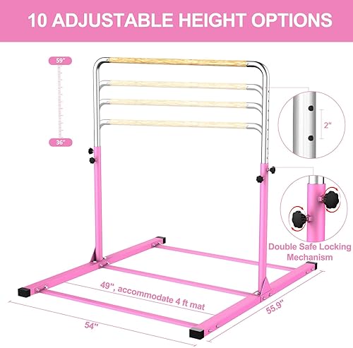 Miniatura 4 de SHIWEI Barra de entrenamiento de gimnasia, altura ajustable de 3 a 5 pies, barra horizontal para niños