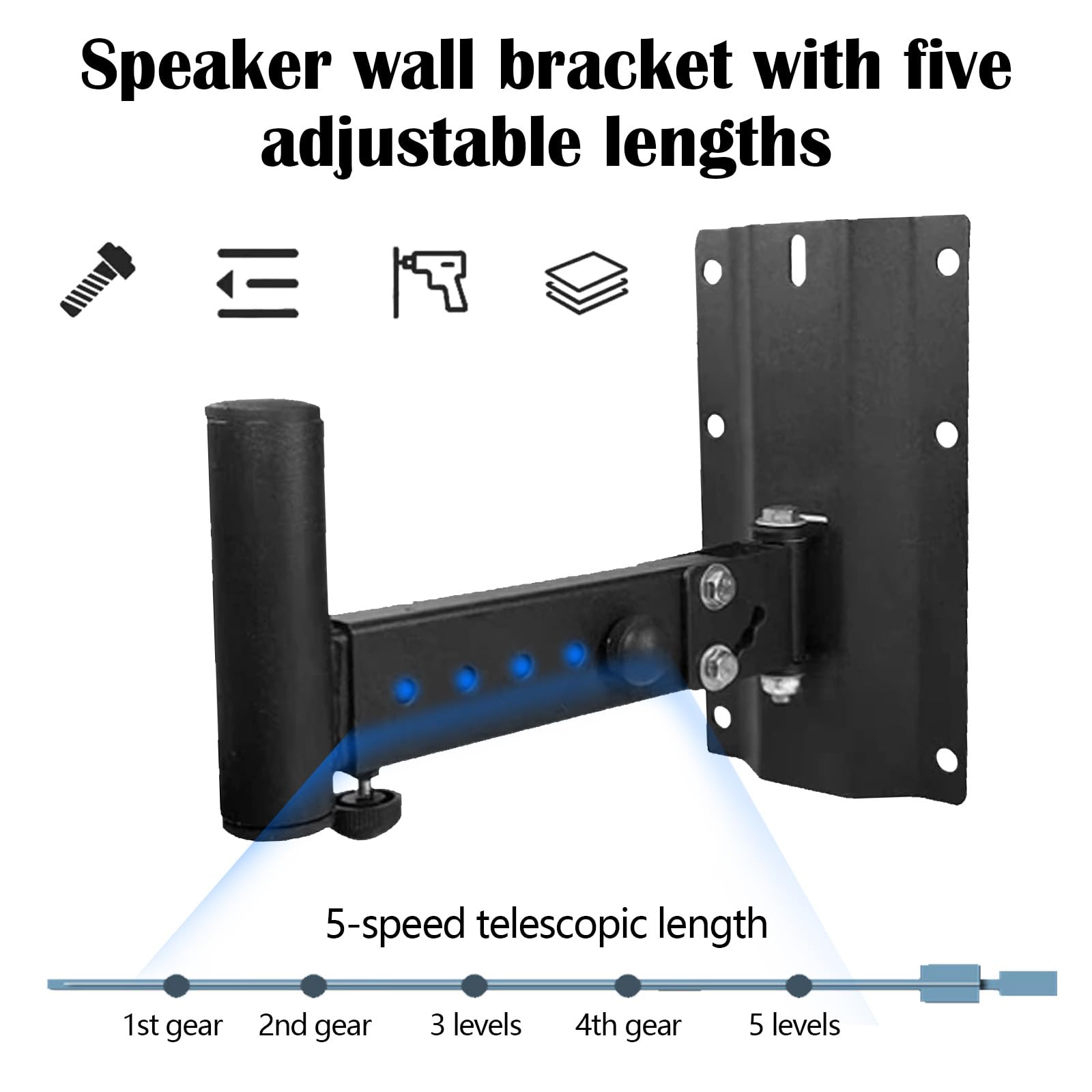 Soporte De Pared para Altavoz De Metal, 2PCS Cajas De Altavoz Soporte De Pared Soporte Ajustable Soporte para Altavoz para Montaje En Pared para Altavoces Universales De hasta 35 kg Negro