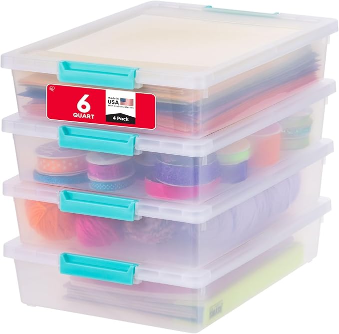 IRIS USA 6 Qt. Craft Storage Bins with Lids, 4-Pack,