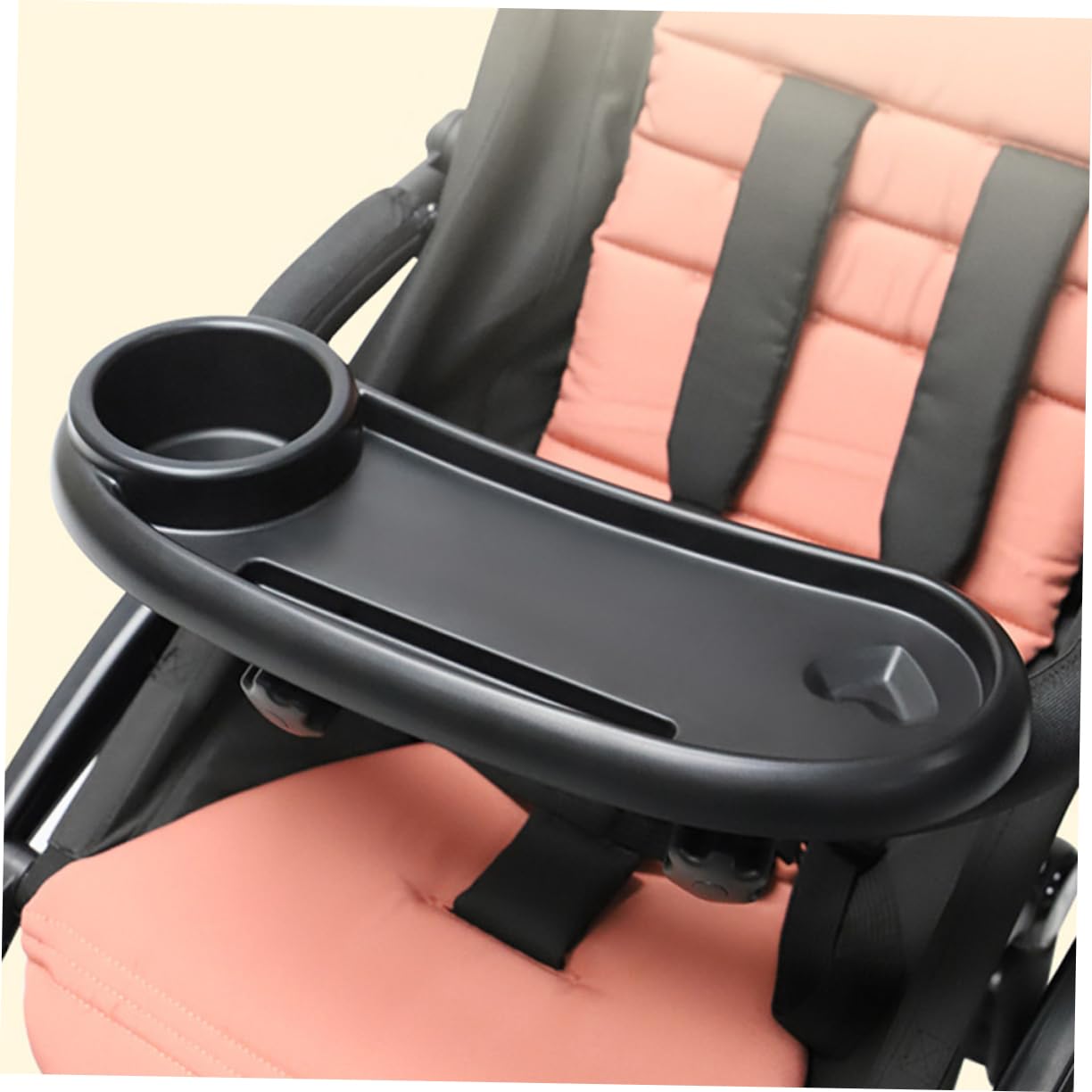 Accessoire Plateau Sécurisé Pratique avec Porte-gobelet Noir et Amovible Repas en Plastique pour Poussette Bébé pour Collation Promenade