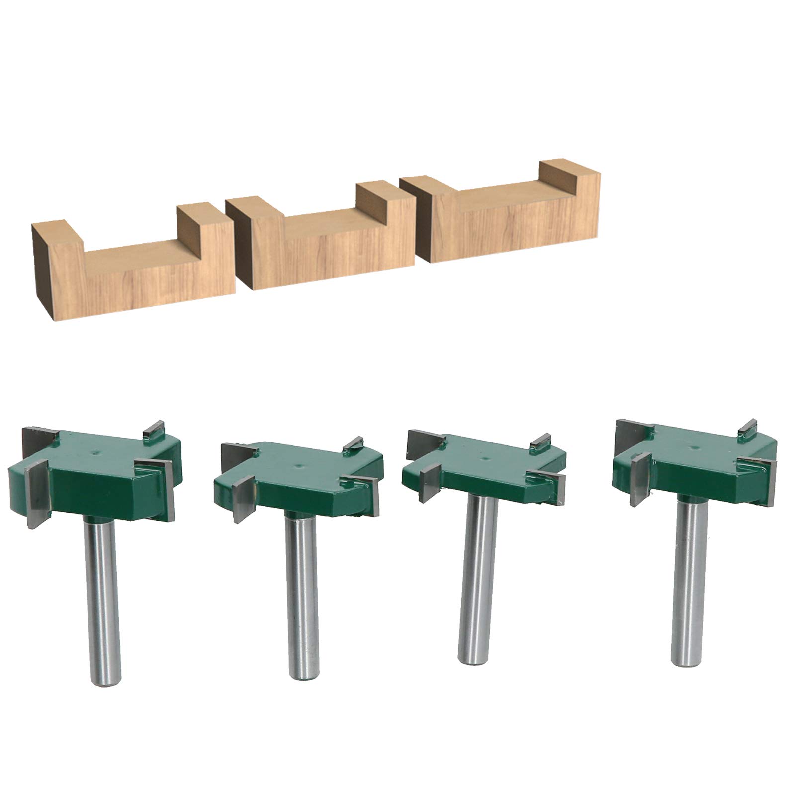 Fresa for legno con scanalatura a T in carburo YG6 | Verde Nero 4 pezzi 4 flauto Dimensioni multiple Gambo da 6 mm: lavorazione del legno CNC