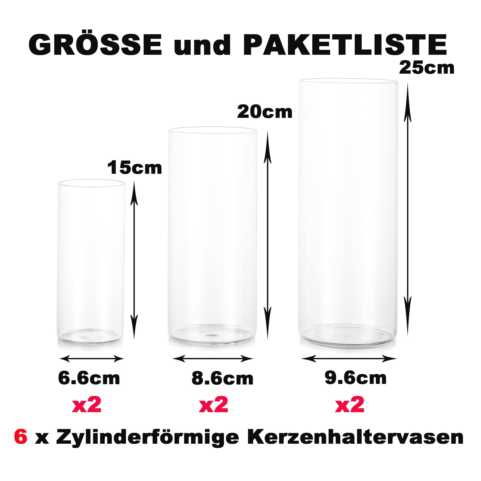 EylKoi Cylinder Vase Bulk Clear, Cylinder Vases for Centerpieces 2 Sets(3Pcs/Set) Hurricane Floating Candle Holder - Image 2