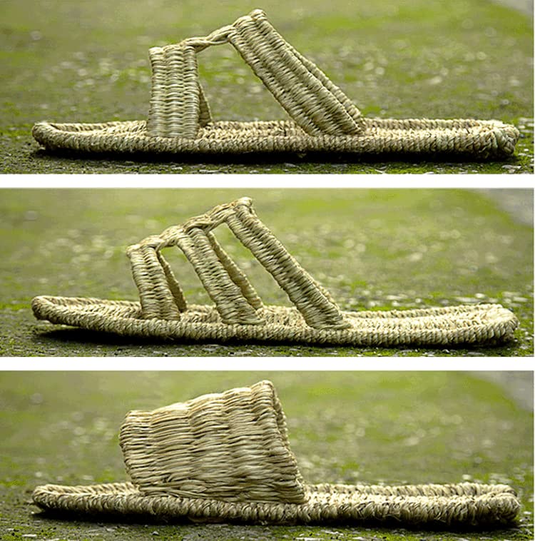 Plant Sandals, Hand-Woven Ramie Slippers, Natural Plant Fiber Material, Traditional Natural Rattan Grass Woven Sandals (Three-strip Shape, US Men 9.5)2