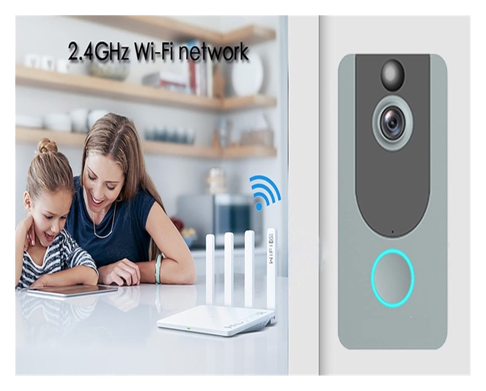 Bezprzewodowa kamera dzwonkowa, Bezprzewodowa kamera z dzwonkiem do drzwi 1080P Dzwonek z Wi-Fi Inteligentne zabezpieczenie Domofon Opcja Dzwonek domowy,Easy to install