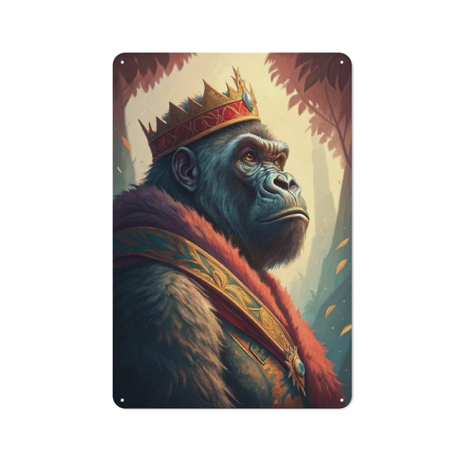Junmoney Style-19 Tin Wall Plaque 30X20cm With King Gorilla Portrait For Studio Or Craft Room, Suited To Studio Decor Lovers