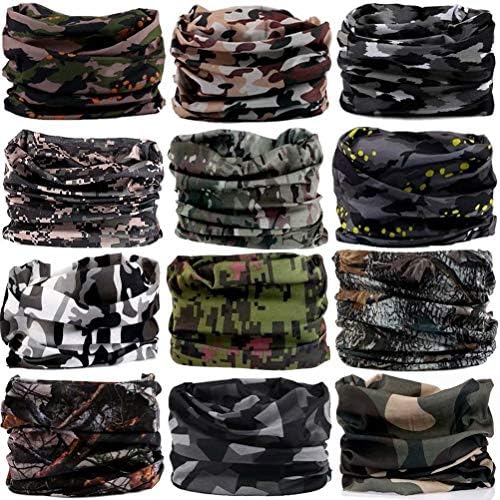 DEMIL Multifunctional Sports Stretchable Seamless Casual Headband Sweatband Magic Camo Scarf Balaclava Headwear Head Wrap (12PCS-Army Camouflage)