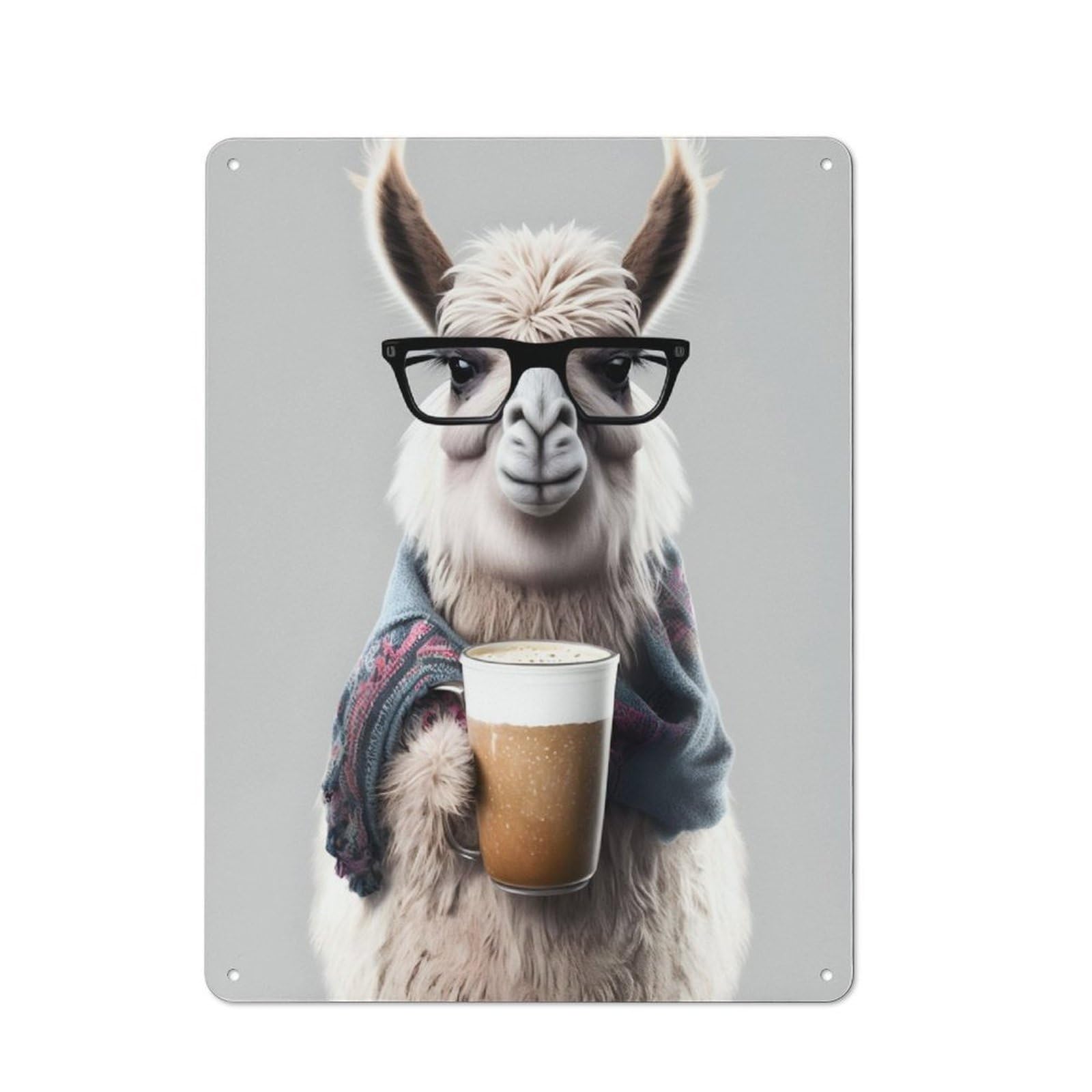 Junmoney Cute Llama And Expresso Printed Metal Sign 40X30cm For Bar Or Restaurant, For Kitchen, Dining Room And Home Bar Wall Decor