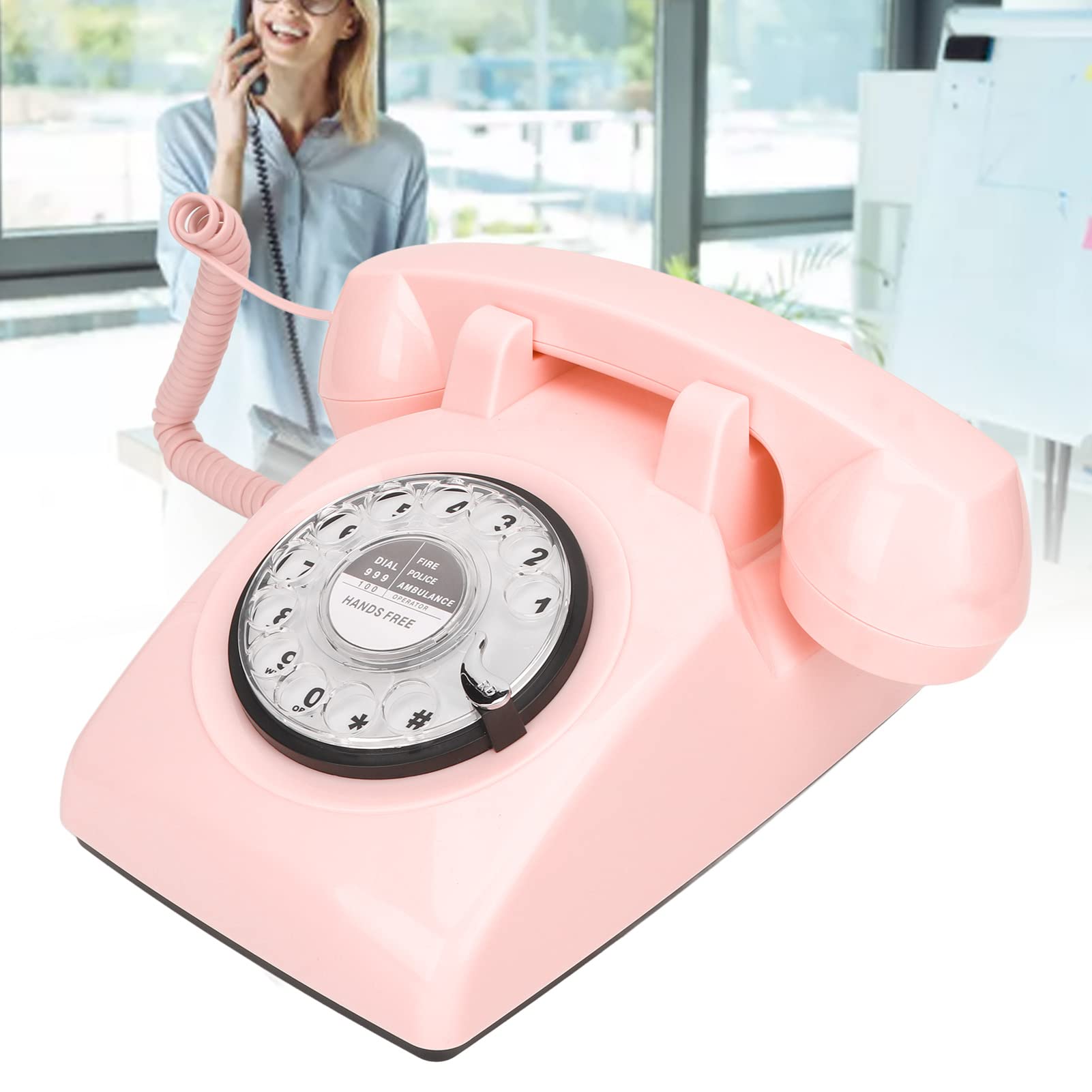 Retro Altmodische Festnetztelefone, Rosa Festnetztelefon, für Wähltelefon mit Mechanischem Klingelton, Vintage Schnurlostelefon mit Lautsprecher für Zuhause, Dekoration,