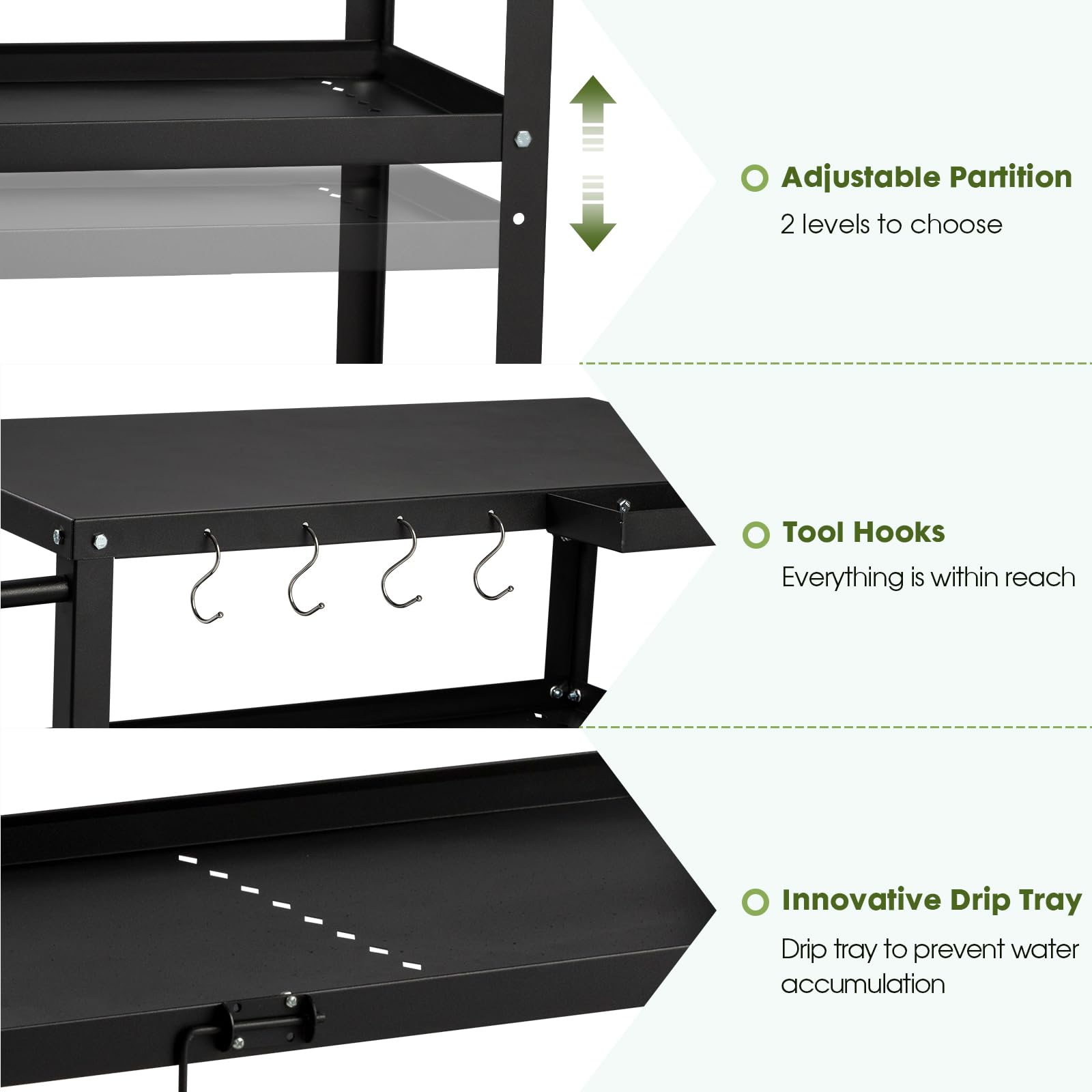 Mesa de carrito de parrilla para exteriores, mesa de horno de pizza para interiores y exteriores, con 4 ruedas móviles de bloqueo total, ganchos, mango lateral multifuncional (negro) 4