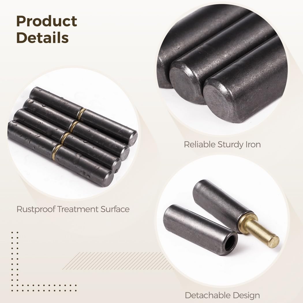 20 PCS Weldable Barrel Hinges, 3-1/8" x 1/2" Weld On Door Hinges, Heavy Duty Metal Door Hinges - Image 4
