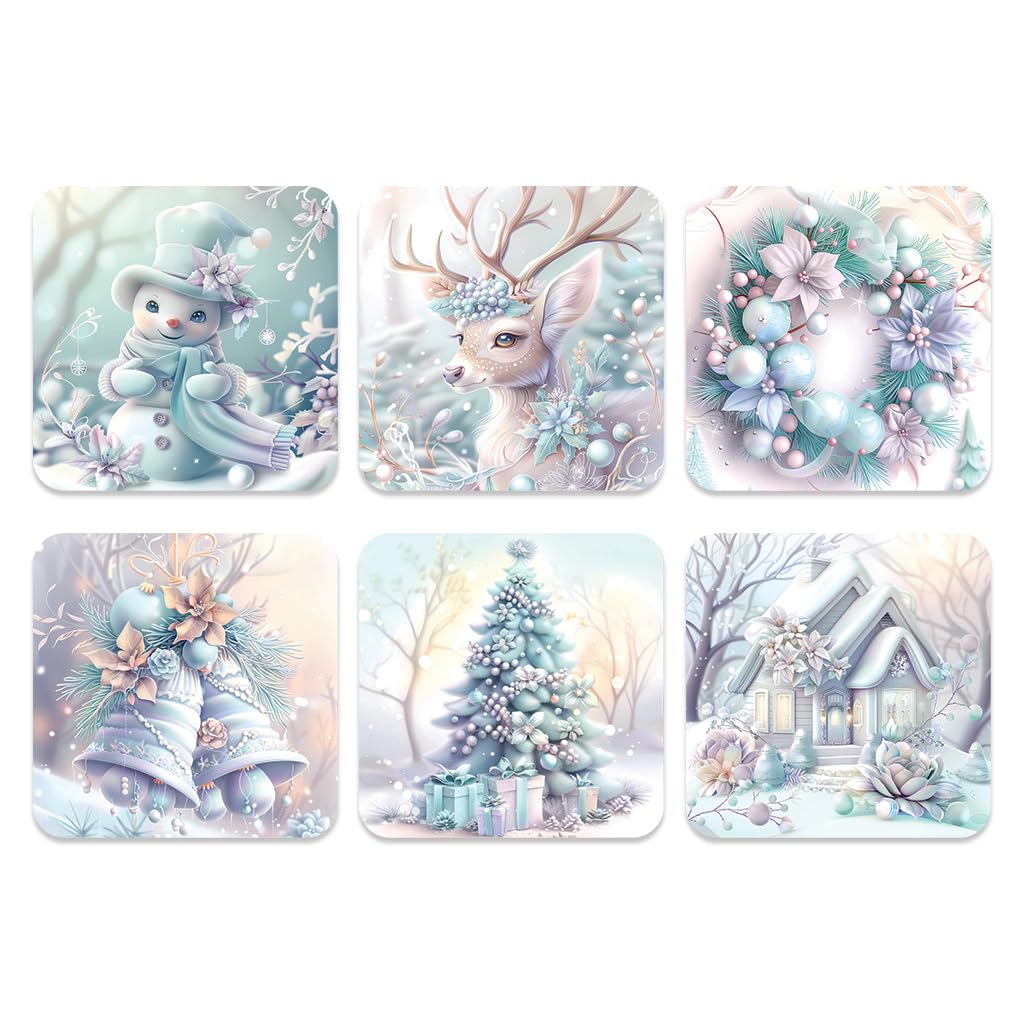 Star Online Xmas Mint Design Christmas Coasters Set Of 6 Housewarming Gifts For Xmas Table Suitable For Hot And Cold Drinks (Xmas Mint Design)