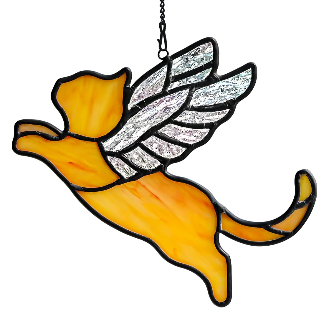 BOXCASA Angel Cat Memorial Gifts Stained Glass Window Hanging,Orange Cat Themed Gifts for Women,Pet Loss Memorial Gift,Stained Glass Suncatcher for Window