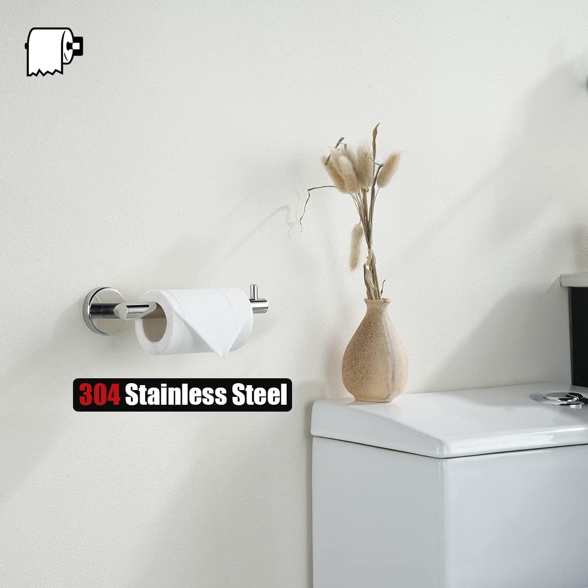 JQK Chrome Toilet Paper Holder, 5 Inch 304 Stainless Steel Thick 8mm Tissue Paper Dispenser for Bathroom, Hold Mega Rolls, Polished Chrome Wall Mount, TPH100-CH