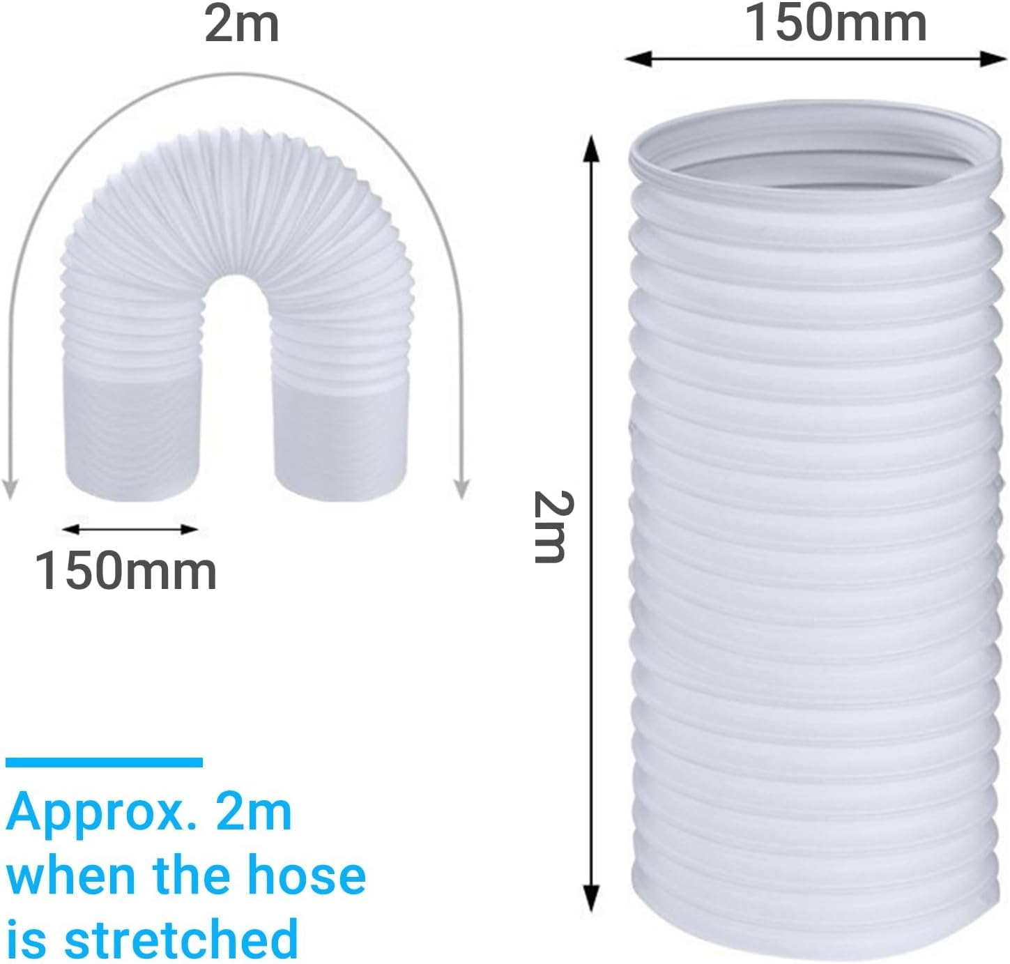 Przenośny wąż klimatyzacyjny, długość węża klimatyzacyjnego, Φ15 cm / L 2 m, elastyczny przenośny wąż wylotowy klimatyzacji PVC, idealny do klimatyzacji