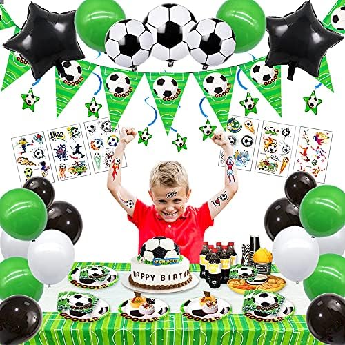 Football party supplies-set of 91pcs sports theme decoration included birthday balloon and football theme sticker for game day Happy birthday party,kids,boys,football fans,football world cup