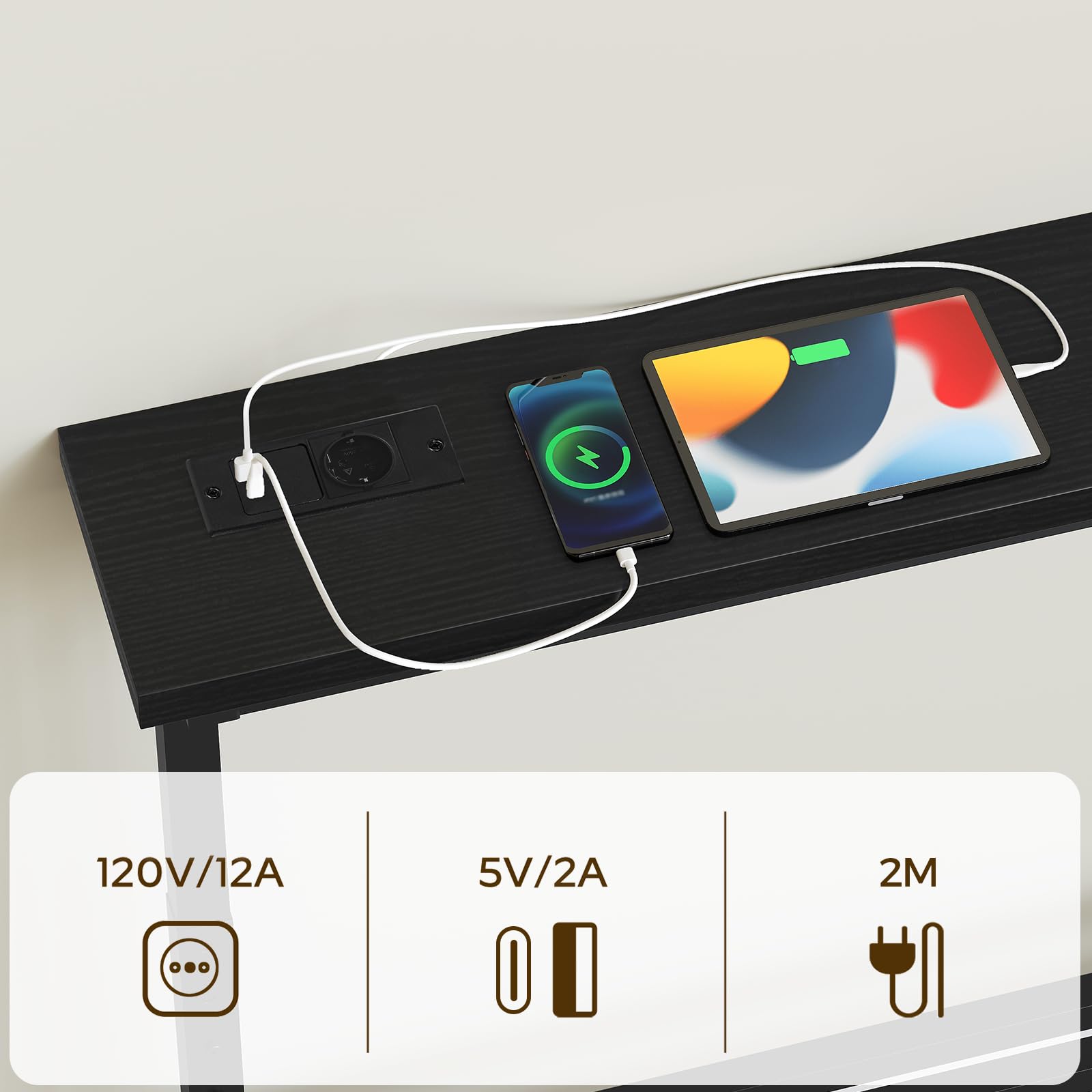 YATINEY Konsolentisch schmal, schmaler Flurtisch, 200 cm Langer Eingangstisch, 1 AC, 1 USB-A, 1 Typ-C, für Wohnzimmer, Flur, Eingangsbereich, Schwarz XCT09CBB