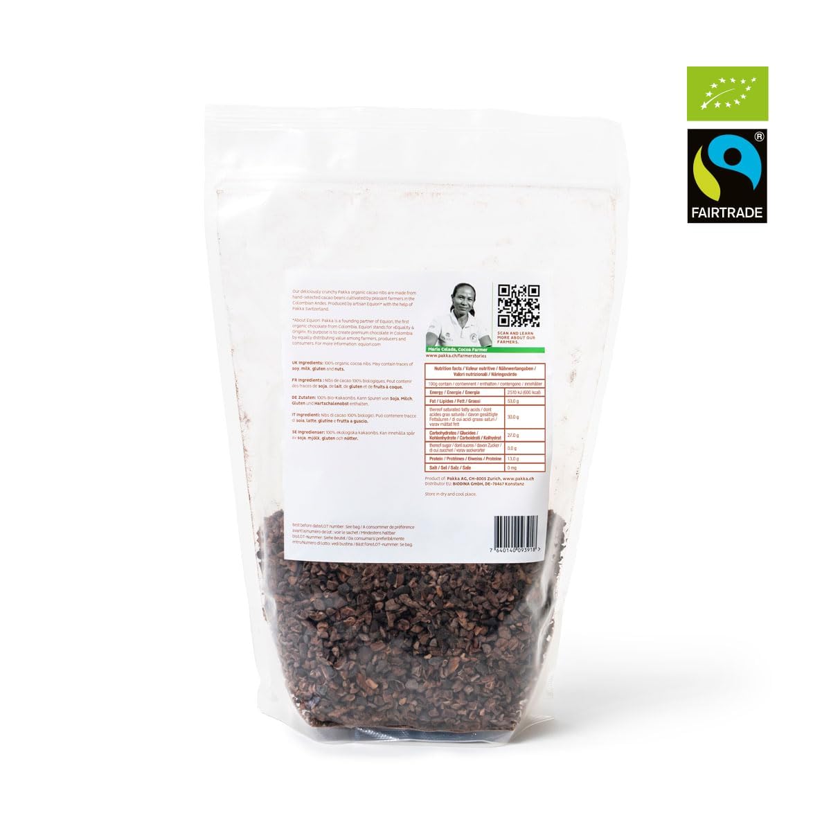 PAKKA Bio Cacao Nibs Ecológico Comercio Justo 1 kg