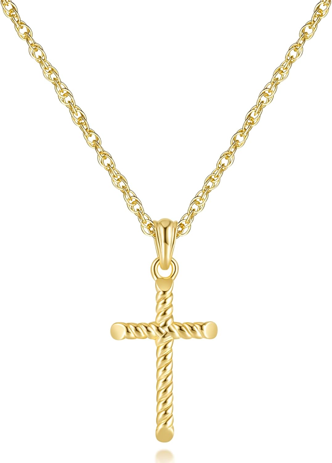 Cross Necklace for Women 14K Gold Cross Necklaces for Women Gold Crosses Chain Pendant Necklaces for Womens with Singapore Chain Twisted Spiraled Rope Design Womens Crosses Necklace 20mm