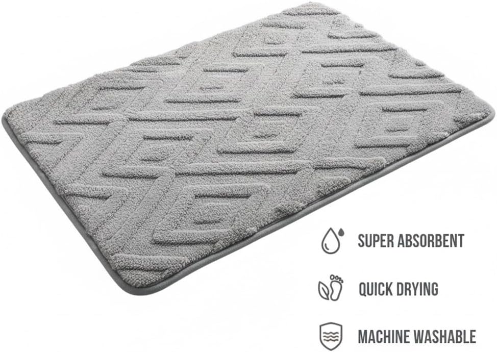 Modern Rectangular Bath Rugs for Bathroom Plush Absorbent Mats with Toilet Cover and Washable Floor Mats