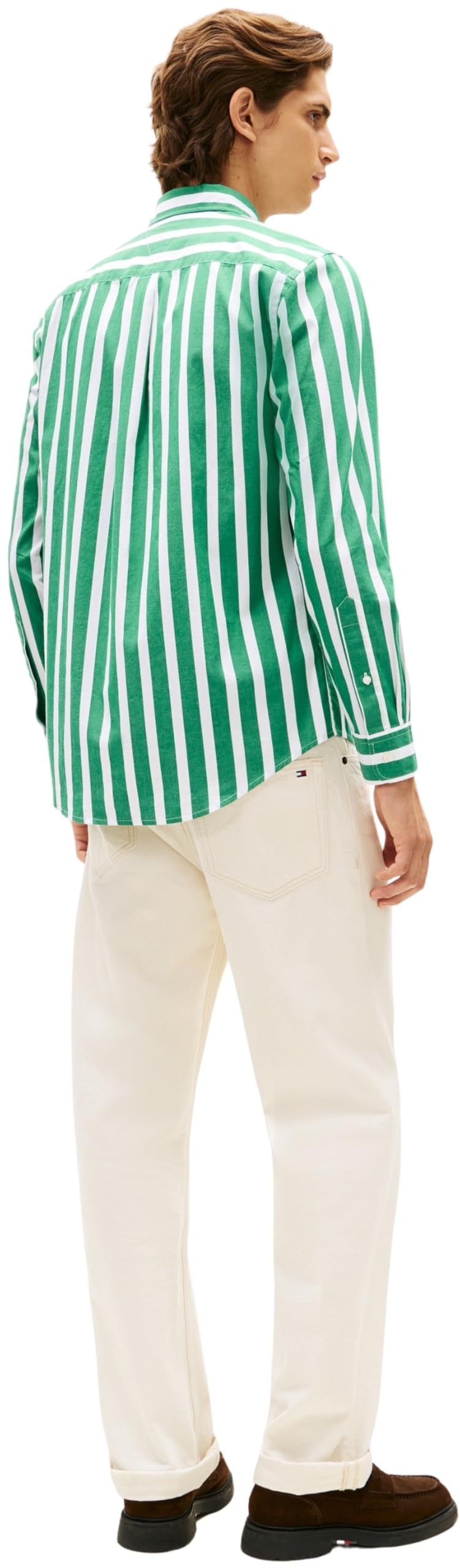 Tommy Hilfiger Męska koszula Flex POPLIN Bold Stripe MW0MW41715 L/S, zielona, XL, Zielony (Nouveau Green/Stripe), XL