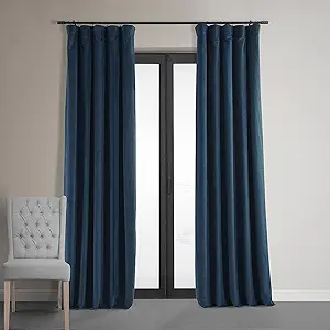 HPD Half Price Drapes Signature Velvet Thermal Blackout Curtains for Living Room 120 Inch Long (1 Panel) Rod Pocket Insulated Blackout Curtains for Bedroom Window Curtains, 50W x 120L, Midnight Blue