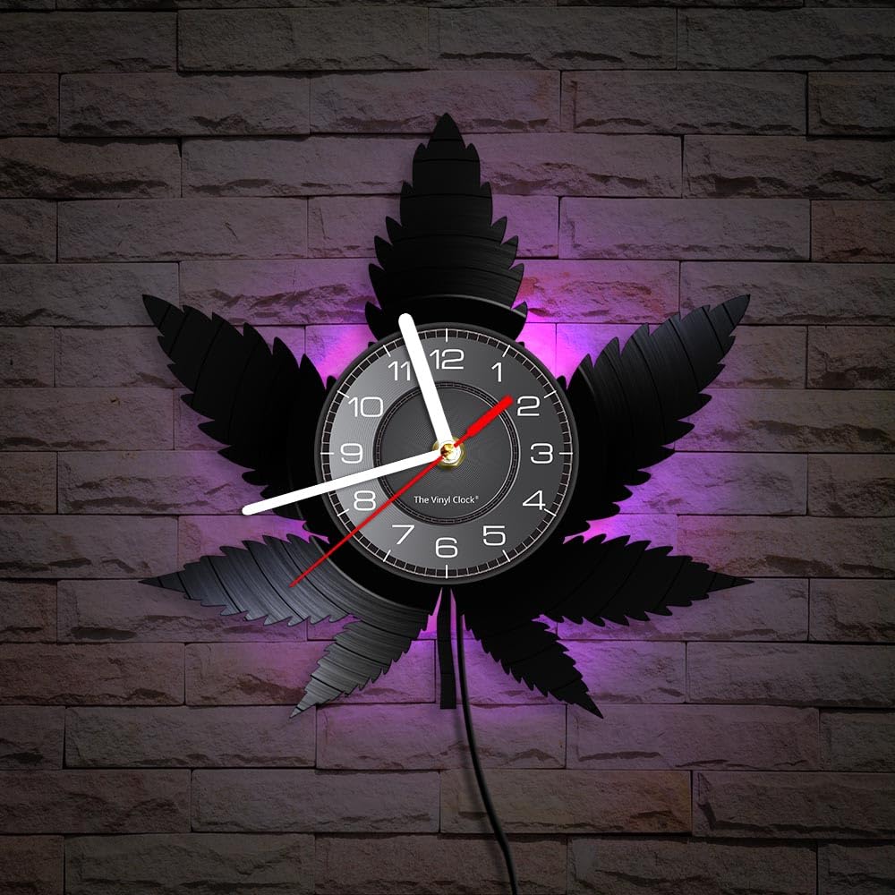 Horloge murale cannabis LED pour salon moderne et ambiance lumineuse de nuit