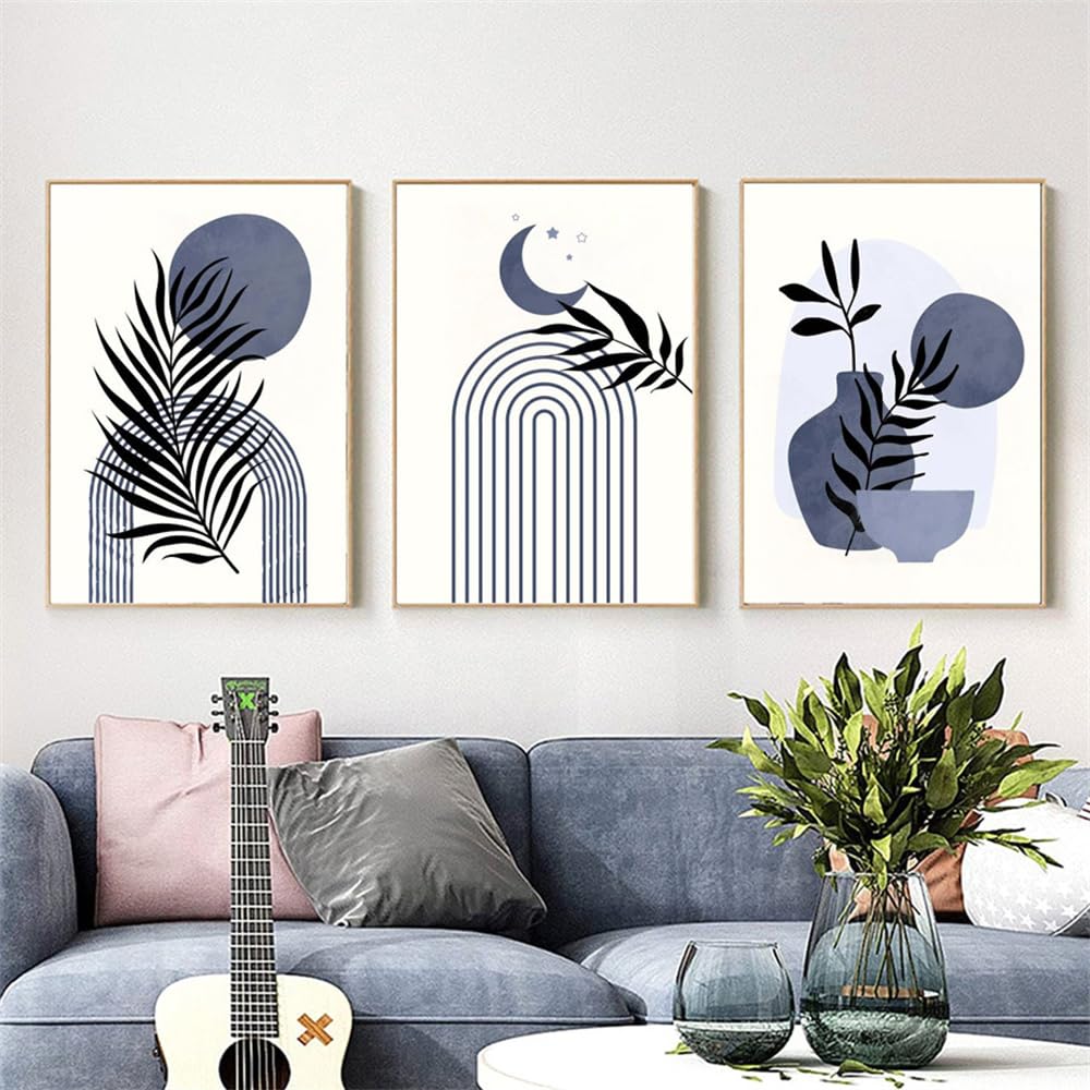 WBYZAC Art Prints-Abstract Plant Palm Geometry Lines Wall Art Canvas Painting Nordic Posters and Prints Pictures for Linving Bedroom Kitchen Room Decor-50 * 60cm*3PCS (No Frame)