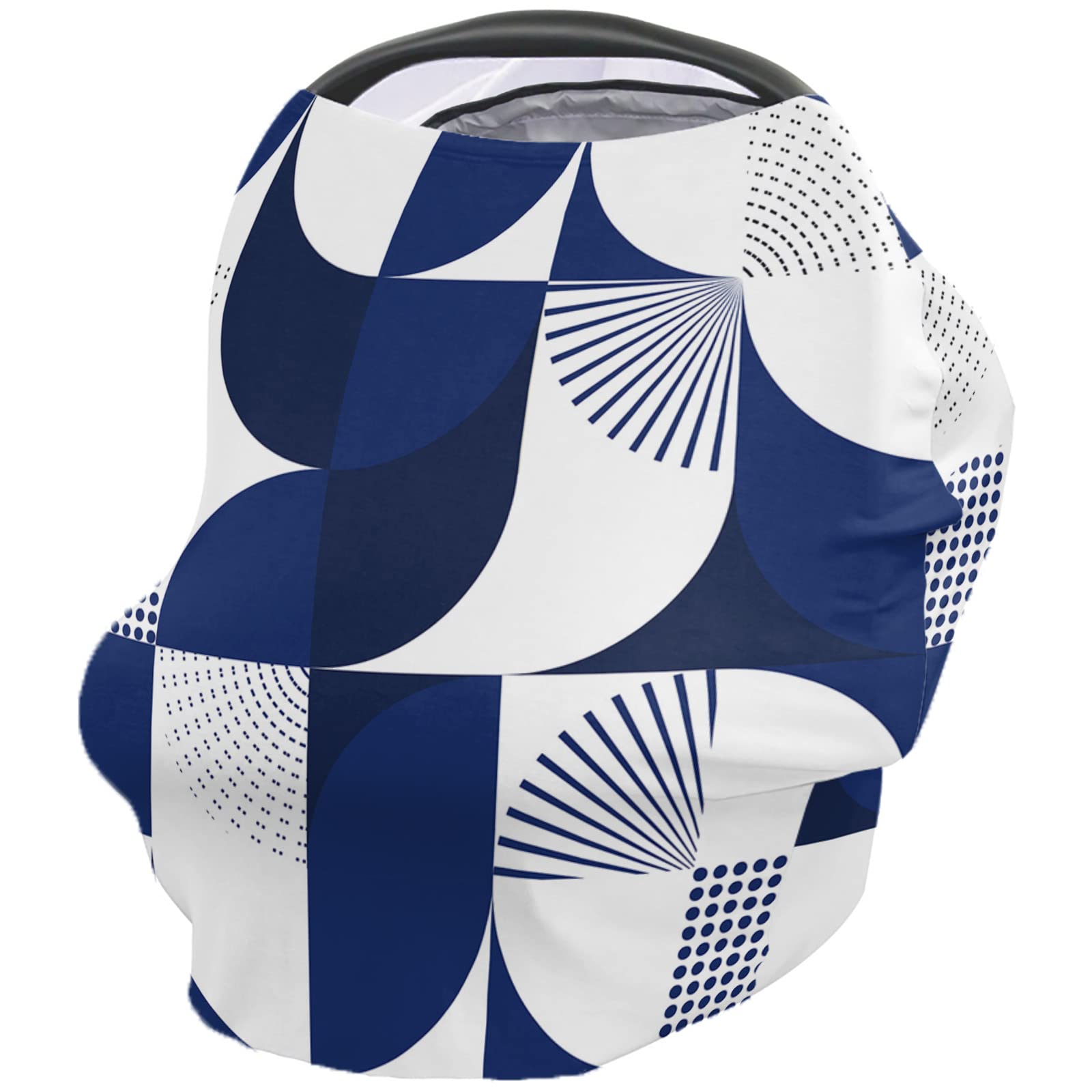Nursing Cover for Breastfeeding Scarf, Blue Geometric Modern Art Baby Car Covers Super Soft Multi Use for Canopy Shopping Cart Cover Blanket Stroller Cover