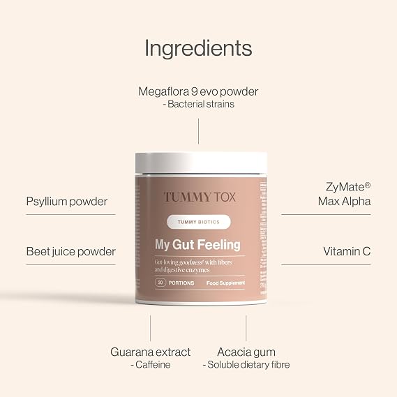 Probiotics for Gut Health - Bacterial Cultures Supplement with Prebiotics, Psyllium, Acacia Fibre, Guarana, Vitamin C - 30 portions, 210 g - My Gut Feeling - Tummy Tox